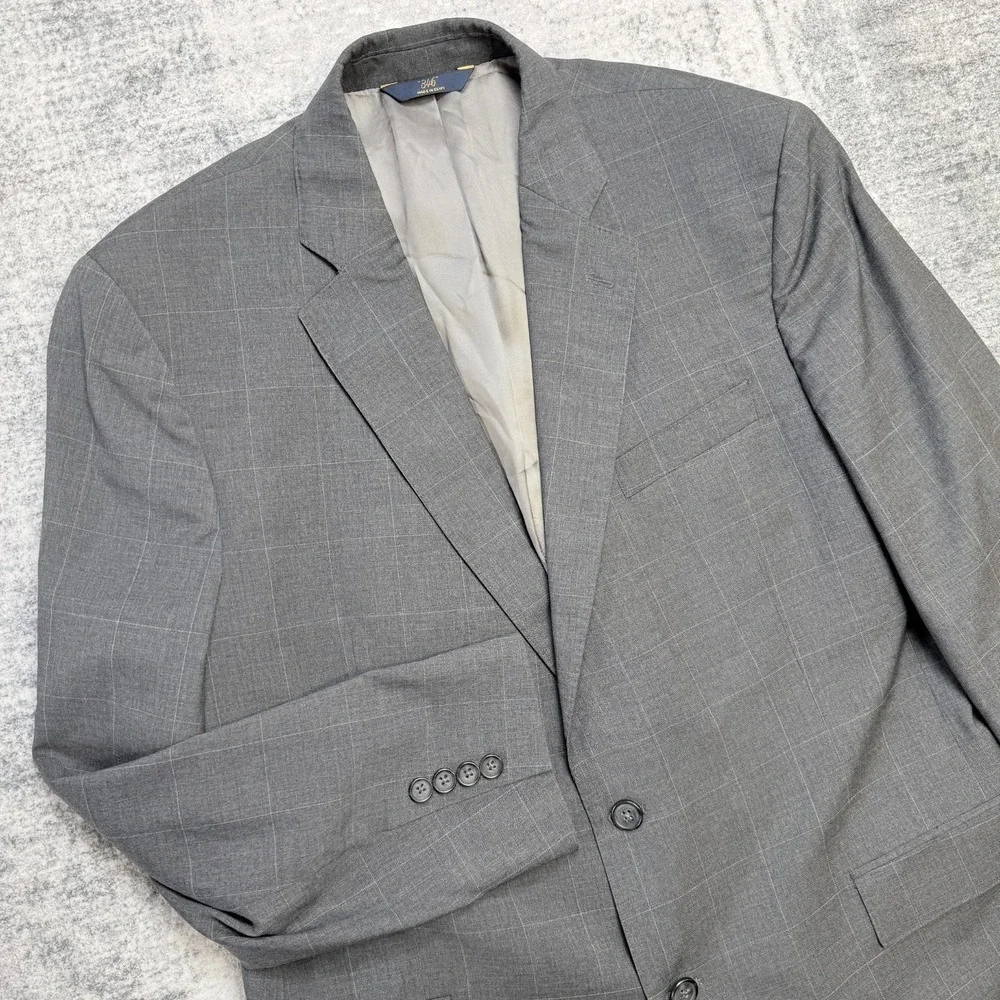 Brooks Brothers Blazer‎ Mens 44R Charcoal Gray Windowpane Regent Tollegno Wool